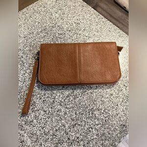 Brown Leather Wristlet with Adjustable Strap